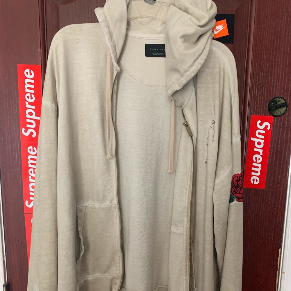 Zara distressed zip up hoodie
